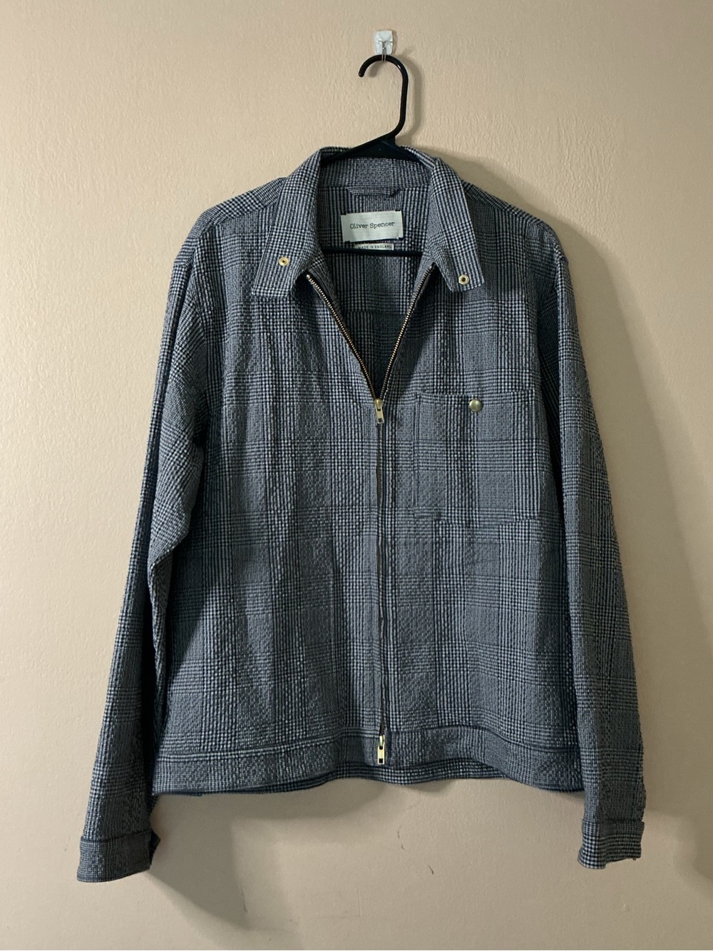 Oliver Spencer Gray Plaid Lightweight Zip Jacket